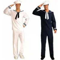 Cosplay Navy Sailor Suit Set Costumes Halloween Adults White Blue Fancy Dress Up Party Stage Performance Men Boys