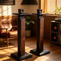 Freistehende moderne Lautsprecherständer Walnuss Schwarz 65-85cm höhenverstellbar 30kg Tragkraft Lautsprecherhalter für Zuhause