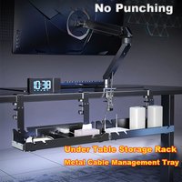 New No Punching Under Table Storage Rack Metal Cable Management Tray Standing Desk Organizer Cord Management Storage Accessories