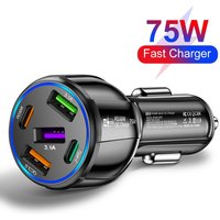 5 Port USB Type C Car Charger 75W PD Phone Charger Quick Charge 3.0 Fast Charging Power Adapter For iPhone Samsung Xiaomi Huawei