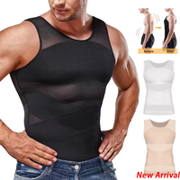 Mens Compression Shirts Slimming Body Shaper Undershirt Tank Tops Sleeveless Workout Tummy Control Shapewear Mesh Light Vest