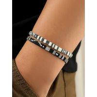 Multi -Style Summer Essential 2PCS Bohemian -Style Beach Men's Woven Bracelet Elastic Bracelets Common To Men and Women