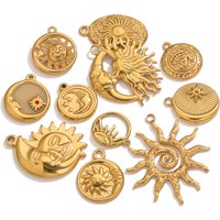 5pcs Stainless Steel Gold Color Sun Moon Charms Used Women Making Earrings Necklace Bracelet Jewelry Material Making Accessories