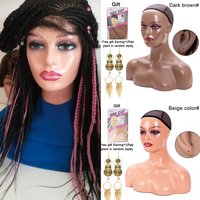 Realistic Female Mannequin Head with Shoulder Manikin PVC Head Bust Wig Head Stand with Makeup for Necklace Earrings
