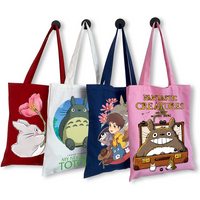 2026 Totoro Canvas Bag Cartoon Pattern Printed Tote Bags Women Men Fashion Large Capacity Handbags Multifunctional Handbag Gift