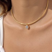 Geometric Zircon Pendant Torques Necklace for Women Gold PVD Plated Stainless Steel Necklace Fashion Jewelry Accessories Gift