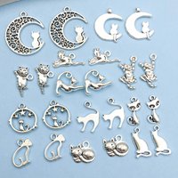 24Pcs Antique Silvery Alloy Pendant Animal Cat Charms Use For Jewelry Making Findings Crafting Accessory For DIY Necklace Bracel