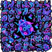 50-Pack Gradient Blue-Purple Neon Animal Graffiti Stickers for Journaling Luggage DIY Decoration Cool Trendy Decals for Guitar