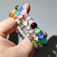 Cute Chromatic Bead Bracelet Smooth Multicolor Cat Eye Natural Stone Round Loose Beads Opal Stone Jewelry Bracelets