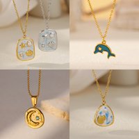 Adorable Ocean Moon Women‘s Pendant Necklaces Gold Clolor Stainless Steel Dolphin Party Jewelry Necklace Free Shipping
