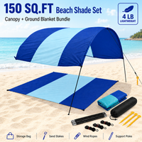 150 Sq Ft Beach Shade Canopy UPF50+ Wind-Resistant Sun Shelter with Sand Anchors 4 Lb Portable Beach Tent
