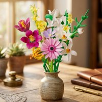 Mixed Flower Building Block Stems Set Colorful Brick Flowers Floral Decor Desk Decoration Creative Gift for Her
