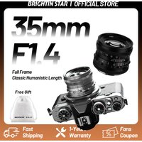Brightin Star MF 35mm F1.4 Full Frame Manual Focus Prime Lens Mirroless Cameras Lens for Sony E ZVE10 A6400 Nikon CanonRF LeicaL