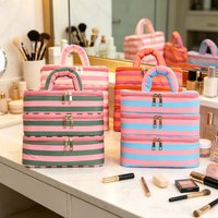Large Makeup Bag 3 Layers with Handle Travel Makeup Bag Organizer Toiletry Accessories Bottles, Brushes, and Skin Care Products
