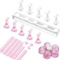 Nail Stand Set for Press On Nail Display Practice Art Magnetic Fake Nail Holder for Painting NailsStand with Reusable Putty Clay