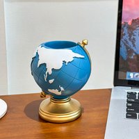 Creative Resin Globe Pen Holder Office Desktop Decoration Home Room Living Bedroom Stationery Storage Supplies Gift