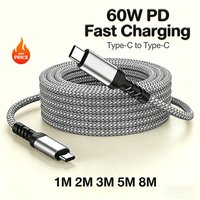 60W Fast Charge Cable Type C To Type C 1m 2m 3m 5m 8m Universal Extended Nylon Braided PD Data Cord for iPhone Samsung 2026 New