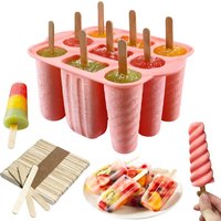 9 Cavity Popsicle Molds Silicone with 50 Sticks Ice Pop Molds Reusable Ice Popsicle Maker DIY Yogurt Juice Smoothies Ice Cream