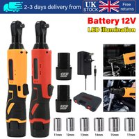 12V 100Nm Electric Angle Wrench 3/8'' 90° Cordless Ratchet Right LED with 2 Battery & Charger