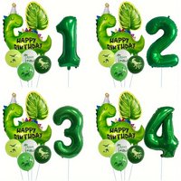 7pcs Happy Birthday Dinosaur Number Star Foil Balloons with Jurassic Theme Latex Balloon Birthday Party Decorations