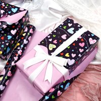 Reversible Double-Sided Colorful Heart Gift Wrapping Paper Roll for Wedding Birthday Holiday Gift Wrapping for Women Girls 3M