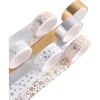 6 Rolls Gold Foil Washi Tape Set, Metallic Silver Floral Decorative Tape for Scrapbook Journaling Planner DIY Craft Supplies