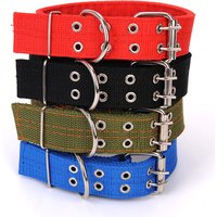 Durable Nylon Dog Collars for Large Dogs Heavy Duty Military Thick Wide Tactical Pet Collar with 2 Rows Metal Buckle