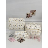 Vintage Leaf Print Large Capacity Women's Bag Makeup Cosmetic Toiletry Storage Pouch Handbag Travel Organizer Quilted Clutch Bag
