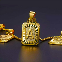 Fashion Gold Initial Letter Pendant Necklace for Men Stainless Steel Charm Square Necklace Women Choker Do Fade Jewelry Gift