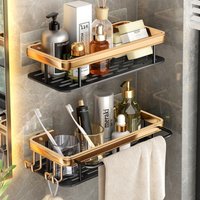 YUN JIE YA No Punch Corner Rack Shower Gold Black Triangle Basket/Hanger Shelf Organizer Wall Mounted Shelving Accessories