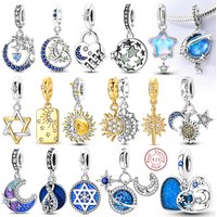 925 Sterling Silver Charms Sparkling Starry Sky Sun Star Moon Charm Bead Pendant Fit Original Bracelet Bangle Woman Jewelry Gift