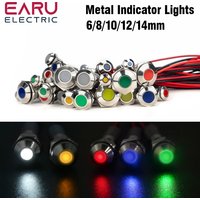6mm 8mm 10mm 12mm Metal LED Warning Indicator Light Waterproof IP65 Signal Lamp Pilot Wires Switch 3V 5V 12V 220V Red Blue White