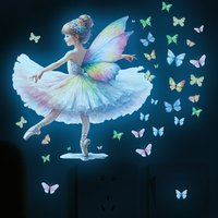 Luminous Butterfly Fairy Ballet Girl Wall Stickers Glow In The Dark For Children's Room Fluorescent Decals Decorative Sticker