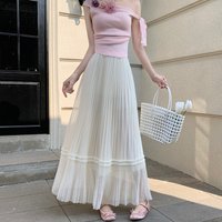 Girl Sweet Style Tulle Skirt High Waist Elastic A-Line Layered Midaxi Skirt with Cascading Ruffle Hem for Women
