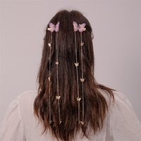 2PCS Girls Vintage Style,Gauze Butterfly Long Chain Grab Clip,Hair Clip,Casual Daily,Travel Hair Clip,Headwear