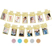 1st Birthday Photo Banner for Baby from Newborn to 12 Months,First Birthday Decorations Monthly Milestones,Banner with Frame