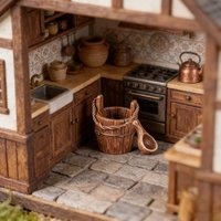 Miniature dollhouse wooden barrel set, micro landscape scene decoration scene accessories, scene shooting props