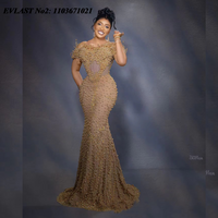 EVLAST Customized Gorgeous African Pearls Evening Dress Mermaid Off Shoulder Celebrity Dress Black Women Red Carpet Gowns E2P08