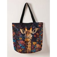 1pc,flower giraffe handbag, reusable fashionable handbag, multifunctional handbag, printed canvas shopping bag