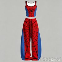 Ensemble décontracté deux pièces imprimé toile d'araignée 2026/27 : débardeur court et pantalon large – Tenue streetwear tendance pour la famille K