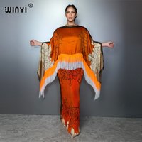 WINYI Boho Beach Two-Piece Suit for Women Pleated Slim Dress And Coat Set Bohemian Dress Vacation Fringe Top abaya dubai luxury