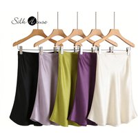 2026 Women's Casual Summer New 30MM Heavy Weight 100% Natural Mulberry Silk Plain Satin Slant Cut Glossy Solid Bag Hip Skirt