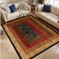Nesting Square Pattern Carpet Mat Rug Classic & Elegant Home Decoration with Black Grey Tone for Living Room Bedroom