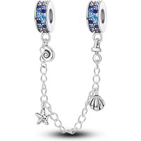 925 Sterling Silver Blue CZ Shell Starfish Conch Safety Chain Fit Women DIY Bracelet Necklace Fashion Jewelry Beach Gift