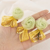 Woman Luxury Flower Earrings Ring Jewelry Set Green Rose Shape Jewelry Set Trend Earrings Plated Ring for Party Wedding Banquet