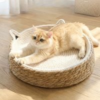 Summer Rattan Woven Cat Scratch Board Wear-Resistant Cat Bed Round Breathable & Comfortable Cat Bed Cat Supplies