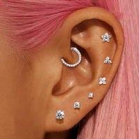 7PCS Crystal Daith Clicker For Women Fashion Silver Gold Tragus Huggie Hoop Earring Set Cartilage Piercing Helix Lobe Jewelry