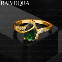 18K Gold Plated Green Zircon Wedding Ring For Women Fashion Jewelry Retro Noble Grace Engagement Accessories