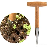 Hand Dibber With Wooden Handle Chrome Coated Stainless Steel Head - Lightweight Sturdy Hand Held Bulb Planter for Sowing Seeds