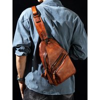 AliExpress mantime Retro trend leather chest bag large-capacity casual men's shoulder bag leather shoulder bag commuting cycling bag